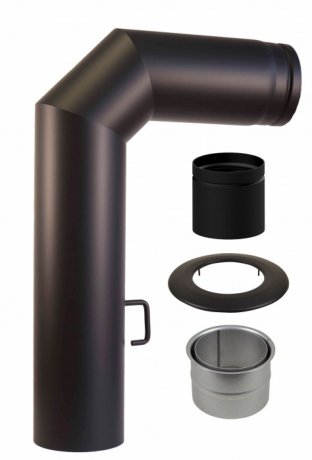 Rauchrohr-Set WBG LS 2 mm 90° 3-tlg. 700/450 mm (H/T), mit Tür, Drosselklappe 130 mm, schwarz