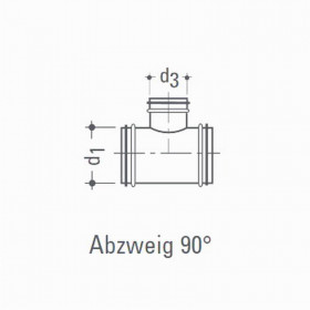 T-Stück mit 90° Abzweig, DN 100/80 (d1 = DN 100, d3 = DN 80)