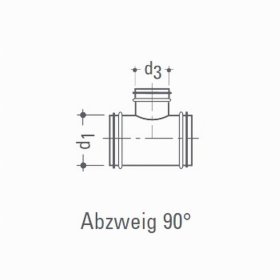 T-Stück mit 90° Abzweig, DN 180/150 (d1 = DN 180, d3 = DN 150)